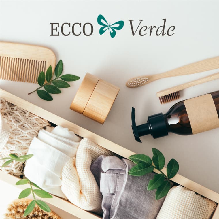 Ecco Verde Logo mit Naturkosmetik Produkte